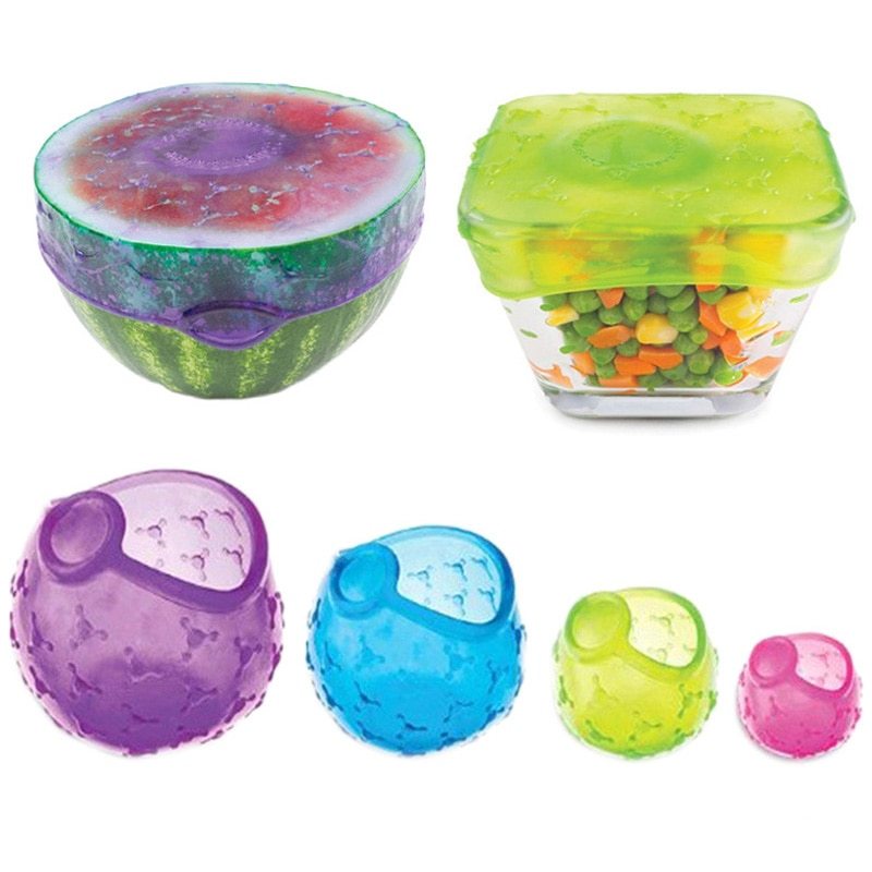 4pc Silicon Food & Fruit Preservation Cover Set