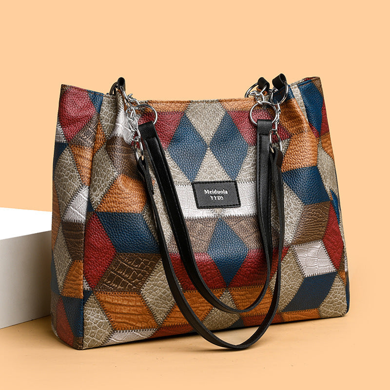 Pattern Color-matching Shoulder Bag