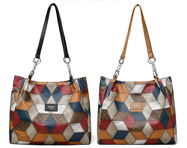 Pattern Color-matching Shoulder Bag