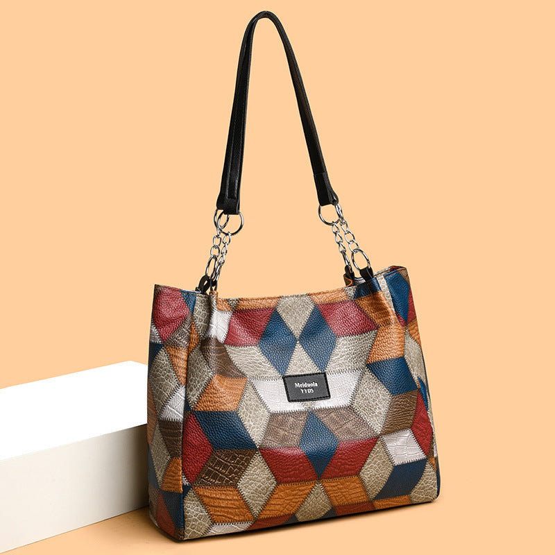 Pattern Color-matching Shoulder Bag