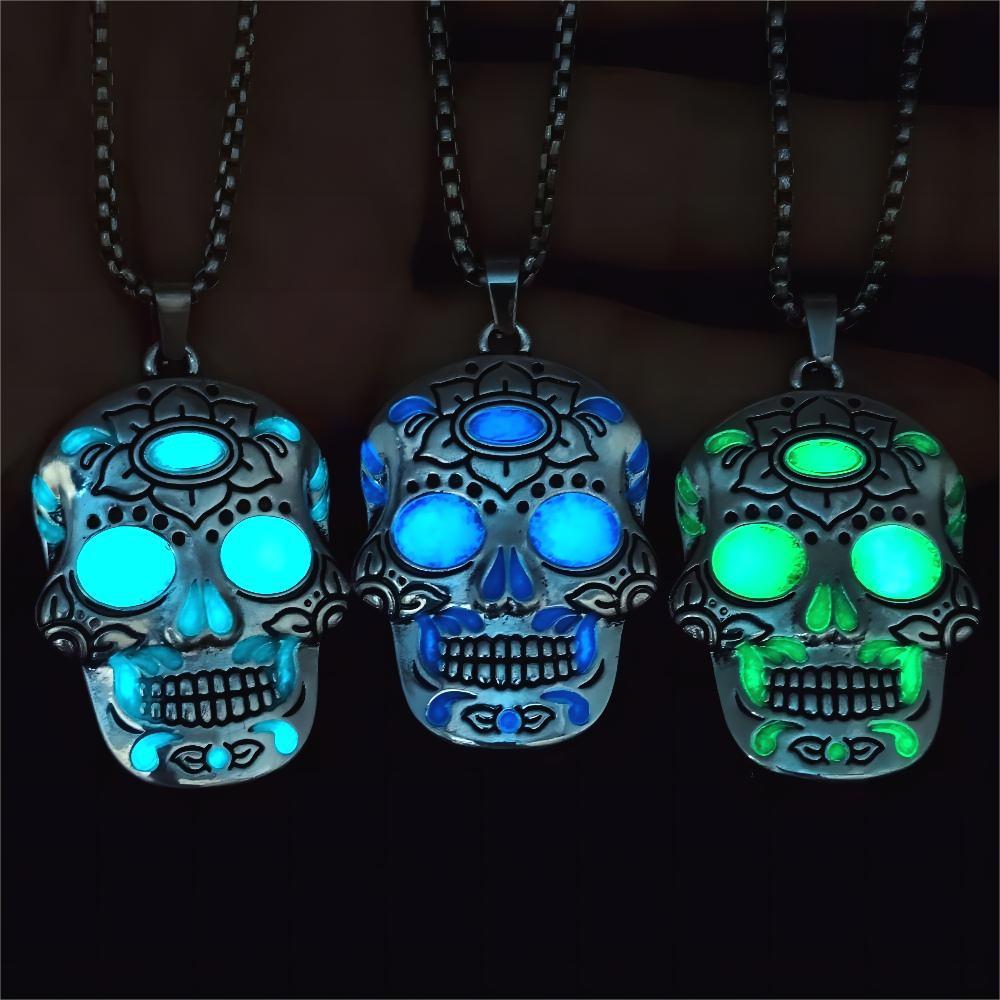 Halloween Glow-in-the-Dark Skull Necklace