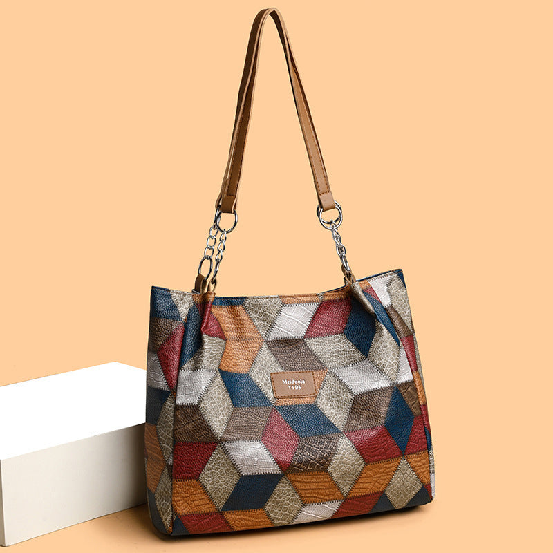 Pattern Color-matching Shoulder Bag