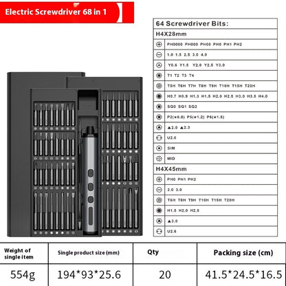 68piece Electric Screwdriver Set