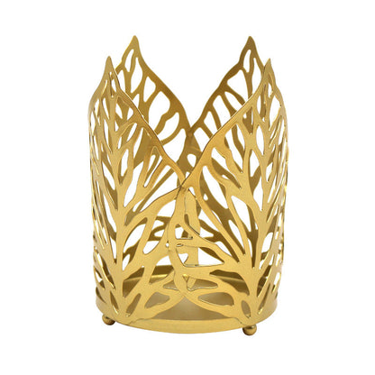 Decorative Iron Gold Hollow Leaf Candle Holder