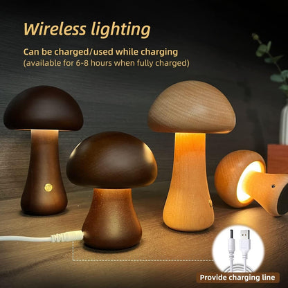 Wooden Mushroom LED Night Light