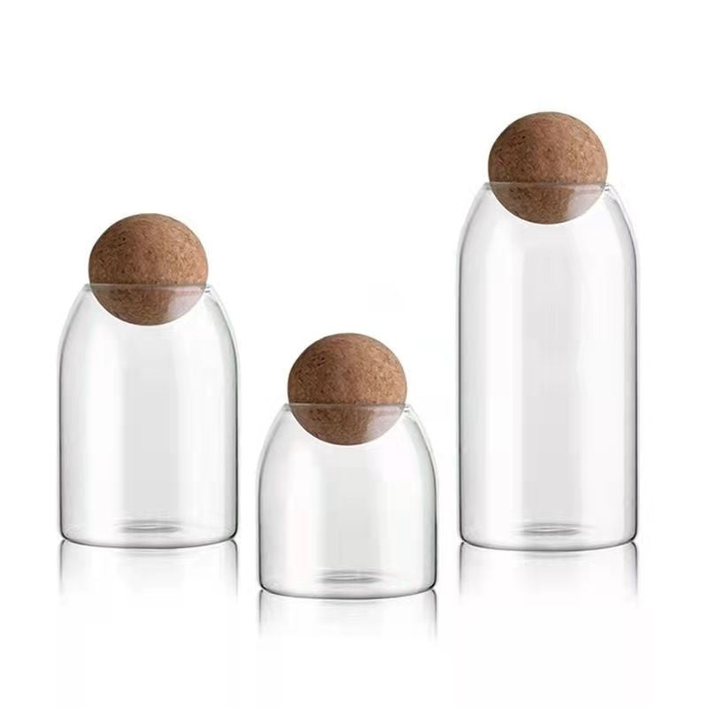 3pc Round Cork Glass Jar Set