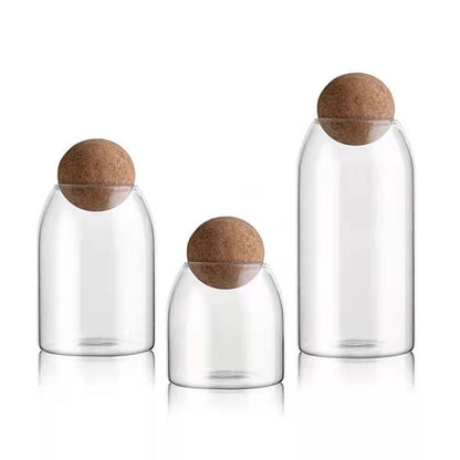 3pc Round Cork Glass Jar Set