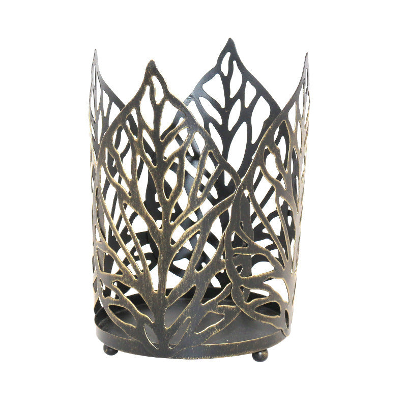 Decorative Iron Gold Hollow Leaf Candle Holder