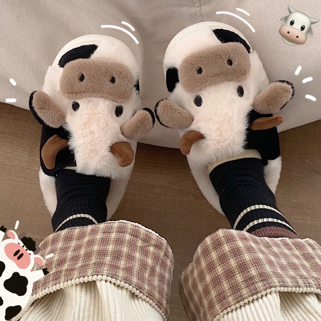 Fluffy Cow Warm House Slippers