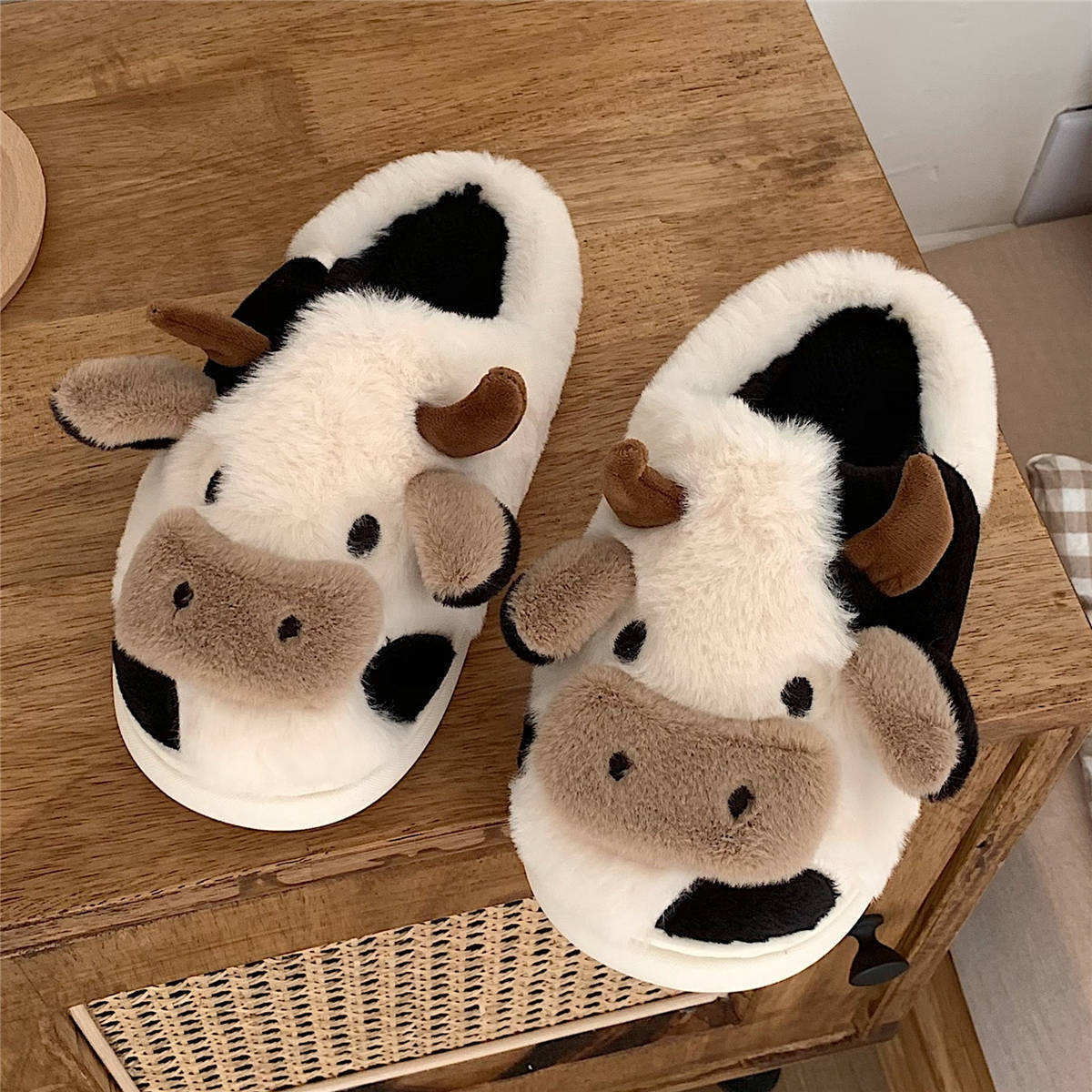 Fluffy Cow Warm House Slippers