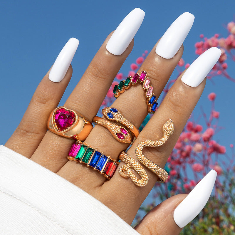 5-piece Fashion Ring Color Set