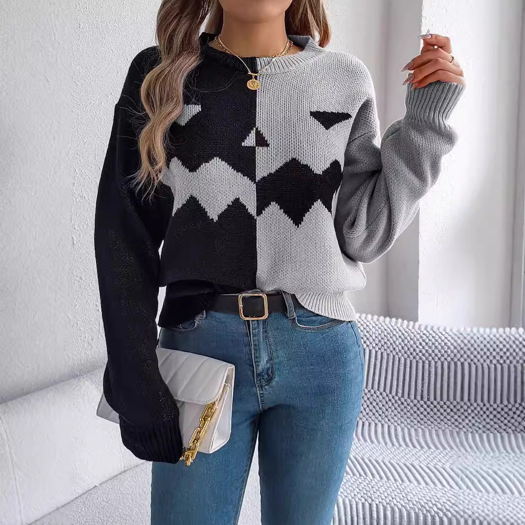 Halloween Contrast-color Long Sleeve Knitted Sweater